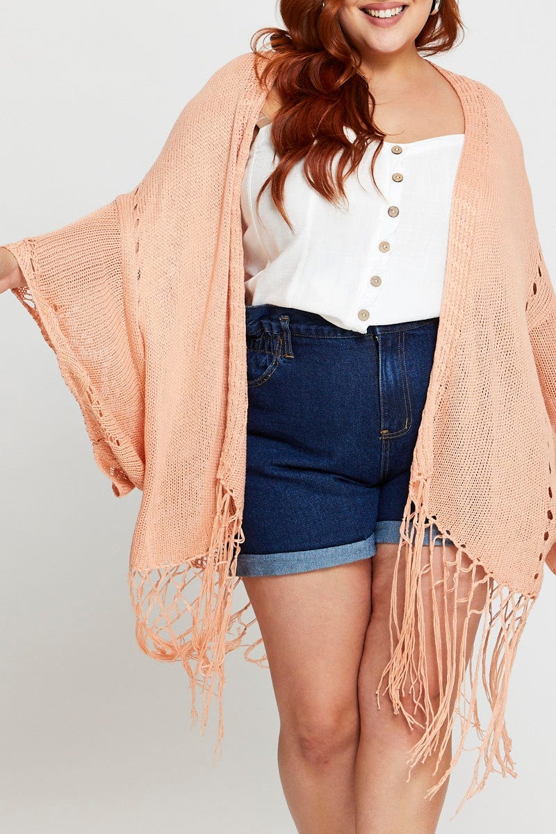 Orange Longline Cardigan Batwing Sleeve Crochet