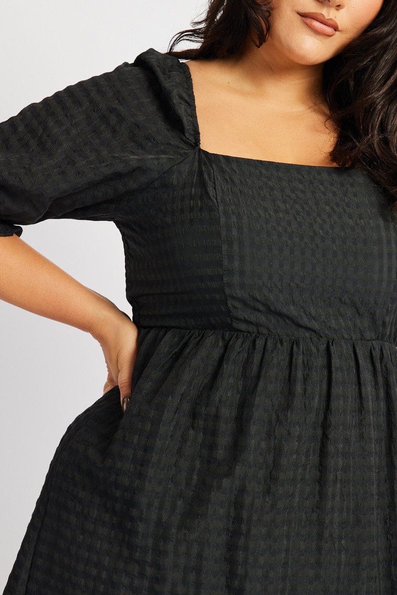 Black Check Babydoll Mini Dress | You & All Black Check Babydoll Mini Dress | You & All