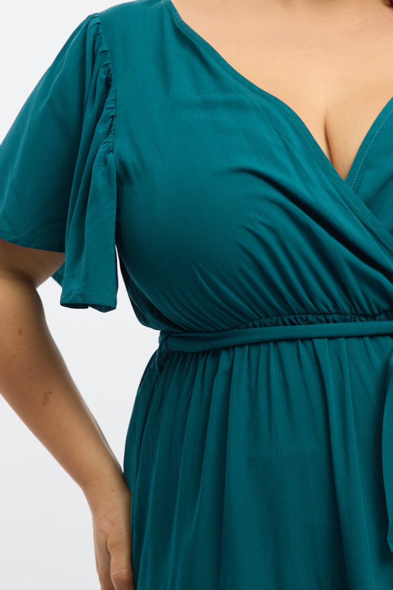 Green Tiered Maxi Dress Short Sleeve for YouandAll Fashion