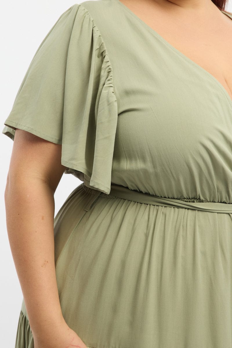 Green Tiered Maxi Dress Short Sleeve for YouandAll Fashion