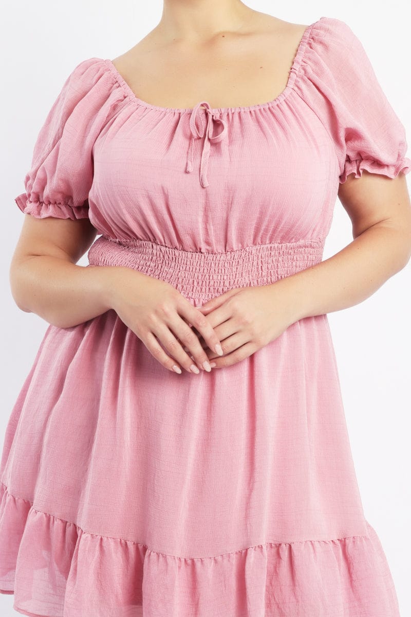 Pink Shirred Waist Frill Hem Minidress for YouandAll Fashion