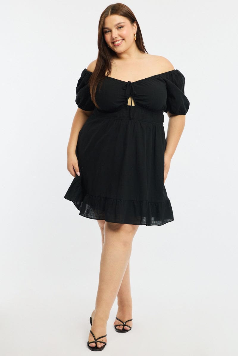 Black Skater Dress Short Sleeve Cut Out