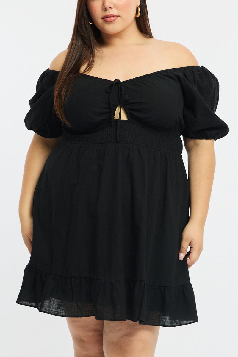 Black Skater Dress Short Sleeve Cut Out for YouandAll Fashion