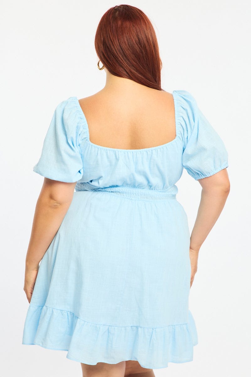 Blue Skater Dress Short Sleeve Cut Out for YouandAll Fashion