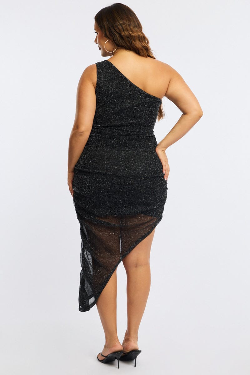 Black Bodycon Dress One Shoulder Asymmetric Hem