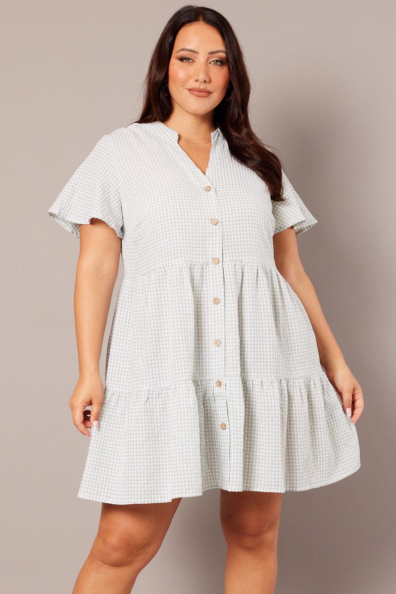 Green Check Gingham Mini Dress for YouandAll Fashion