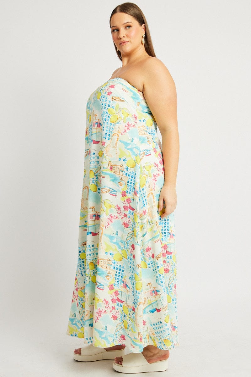 Multi Abstract Maxi Dress Strapless for YouandAll Fashion