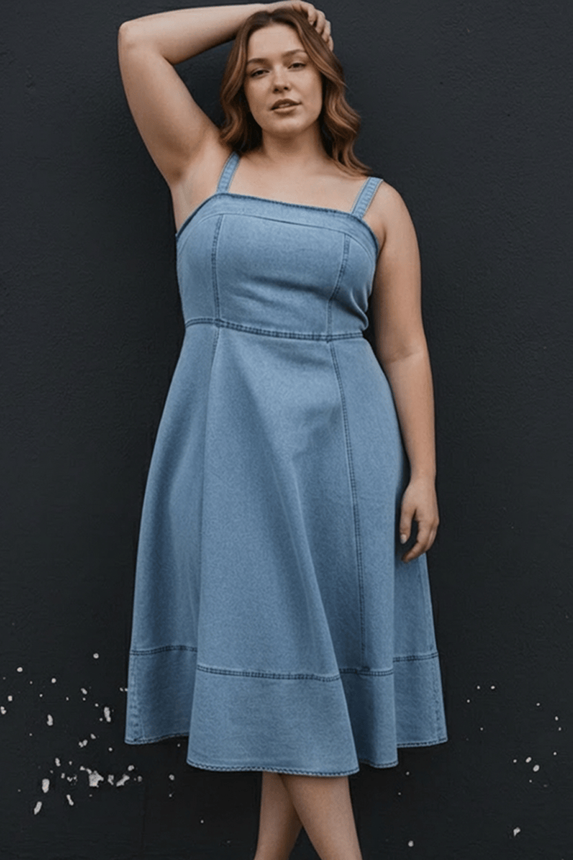 Denim Midi Dress Sleeveless Denim