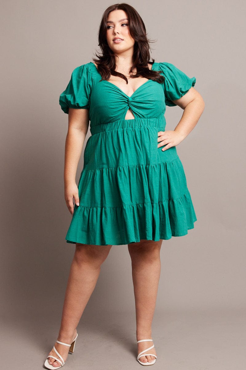 Green Cut Out Twist Mini Dress for YouandAll Fashion