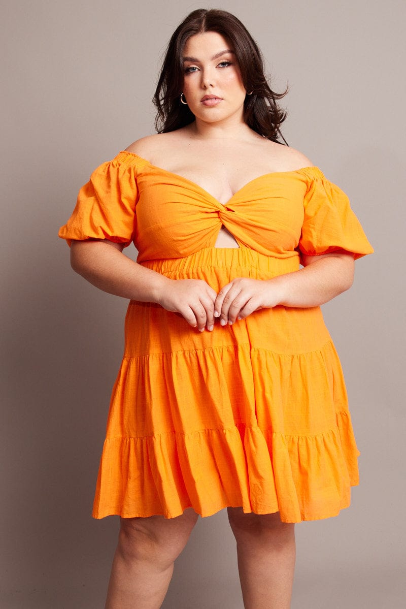 Orange Cut Out Twist Mini Dress for YouandAll Fashion