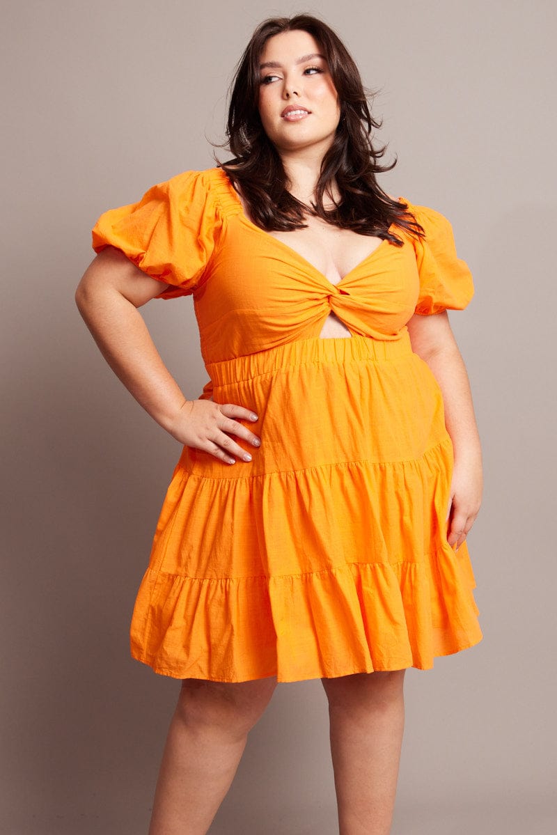 Orange Cut Out Twist Mini Dress for YouandAll Fashion