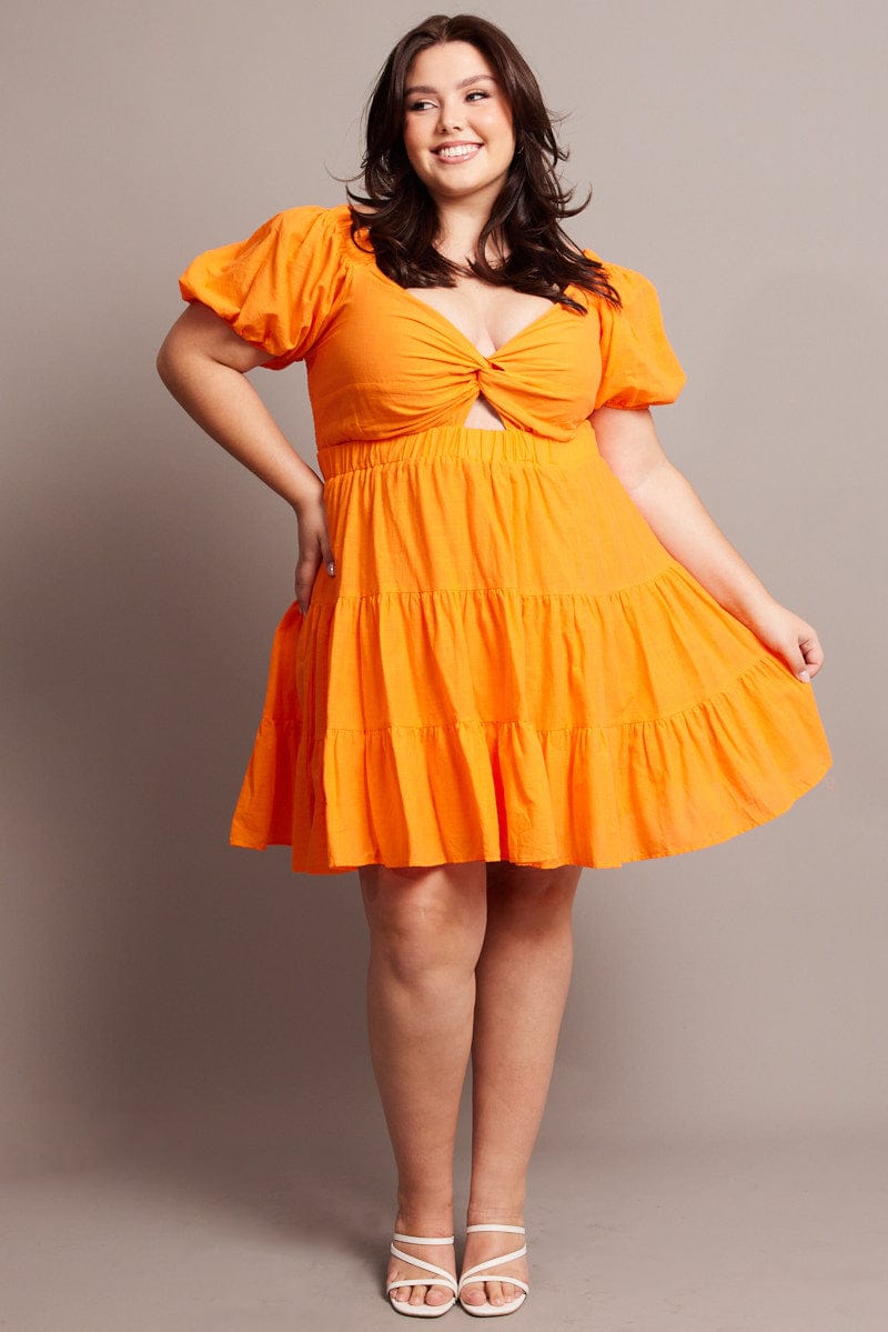 Orange Cut Out Twist Mini Dress for YouandAll Fashion