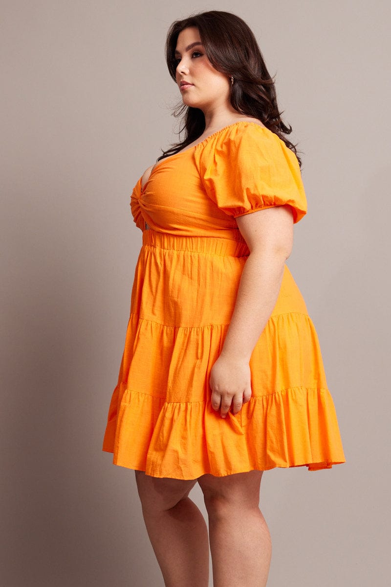 Orange Cut Out Twist Mini Dress for YouandAll Fashion