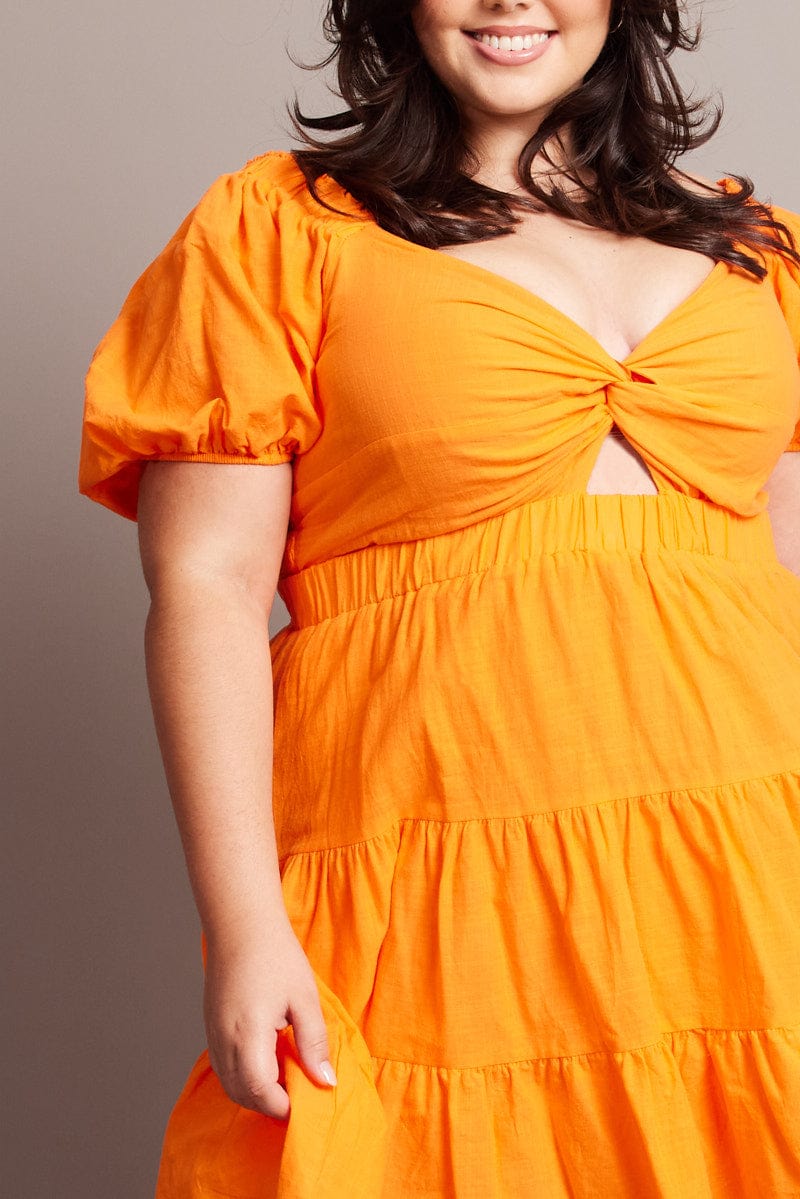 orange twist dress One Shoulder Twist Detail Cut Out Maxi Dress In Orange | EGO US