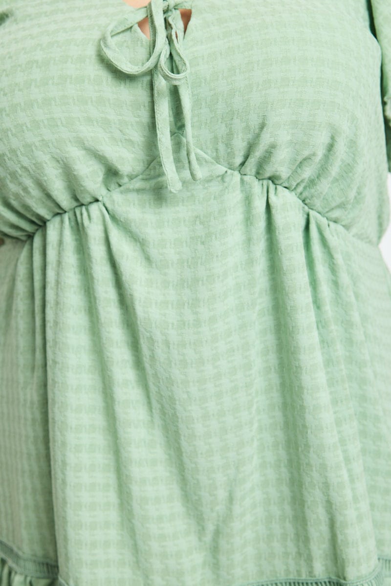 Green Smock Dress Short Sleeve Textured for YouandAll Fashion