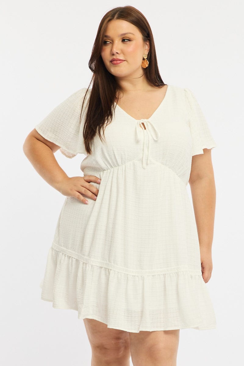 White Smock Dress Short Sleeve Textured for YouandAll Fashion