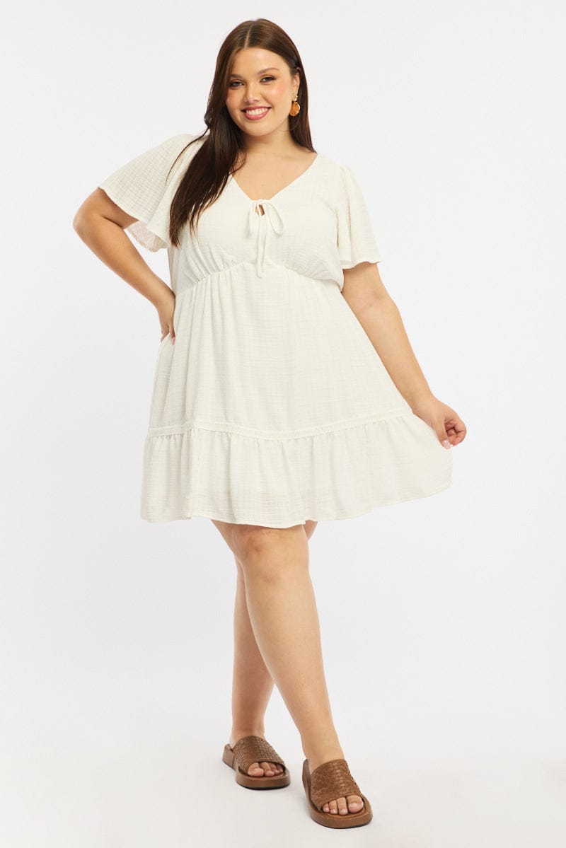 White Smock Dress Short Sleeve Textured for YouandAll Fashion