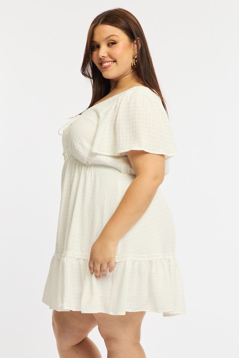 White Smock Dress Short Sleeve Textured for YouandAll Fashion