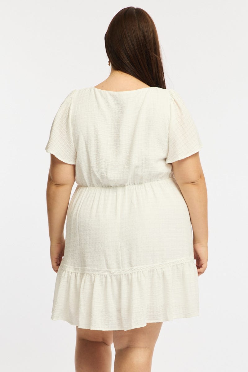White Smock Dress Short Sleeve Textured for YouandAll Fashion