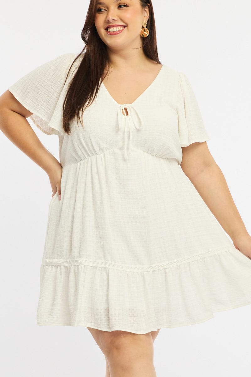 White Smock Dress Short Sleeve Textured for YouandAll Fashion
