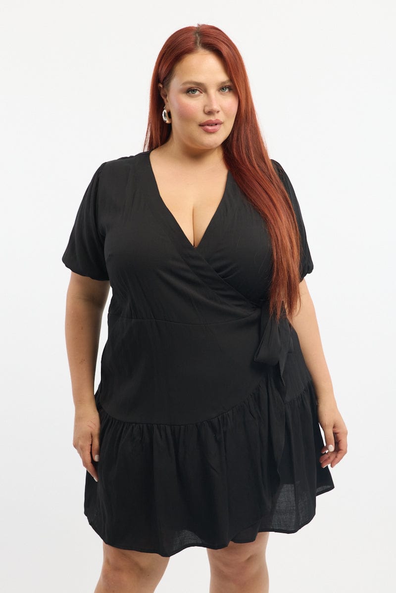 Black Wrap Frill Hem Dress for YouandAll Fashion