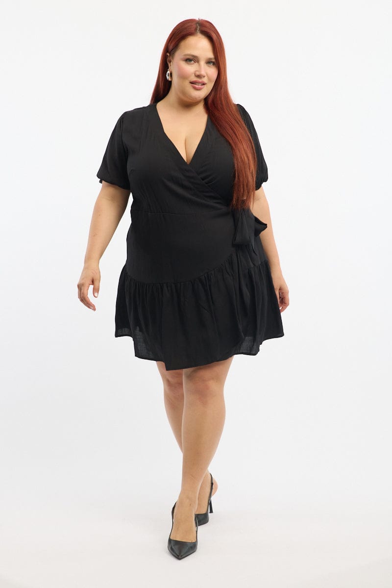 Black Wrap Frill Hem Dress for YouandAll Fashion