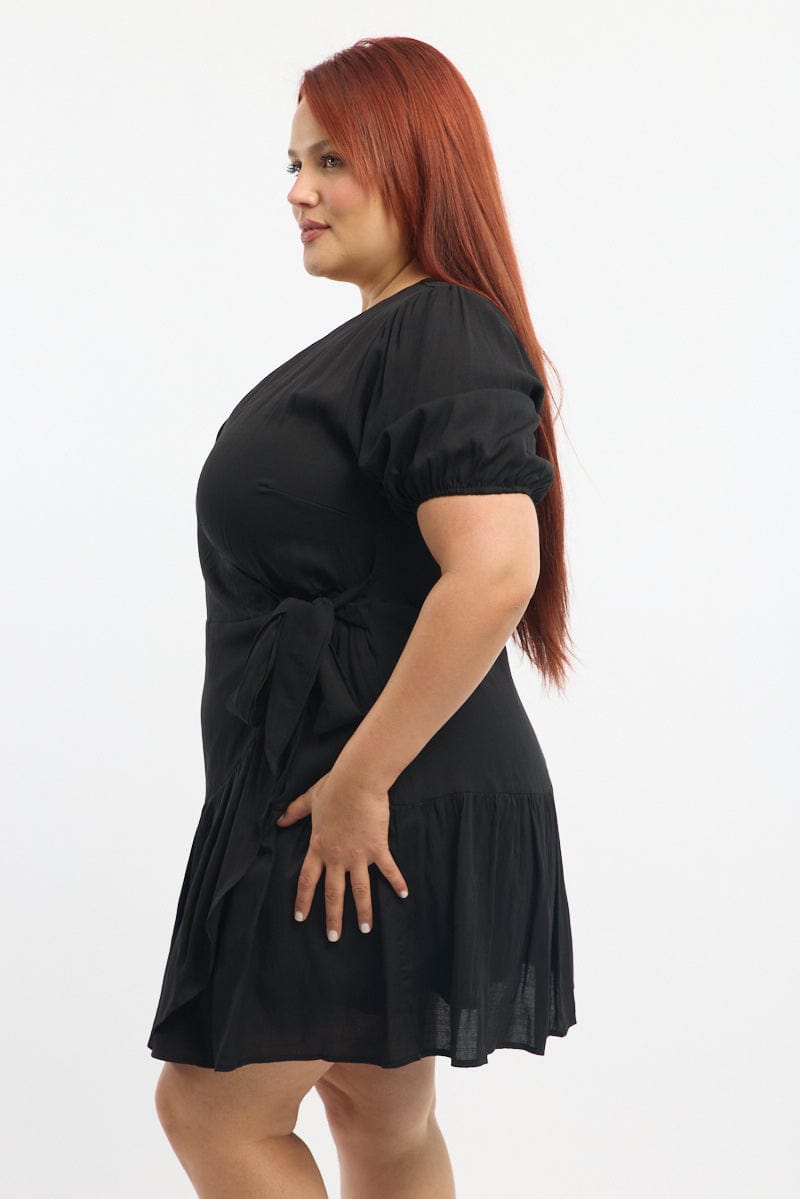 Black Wrap Frill Hem Dress for YouandAll Fashion