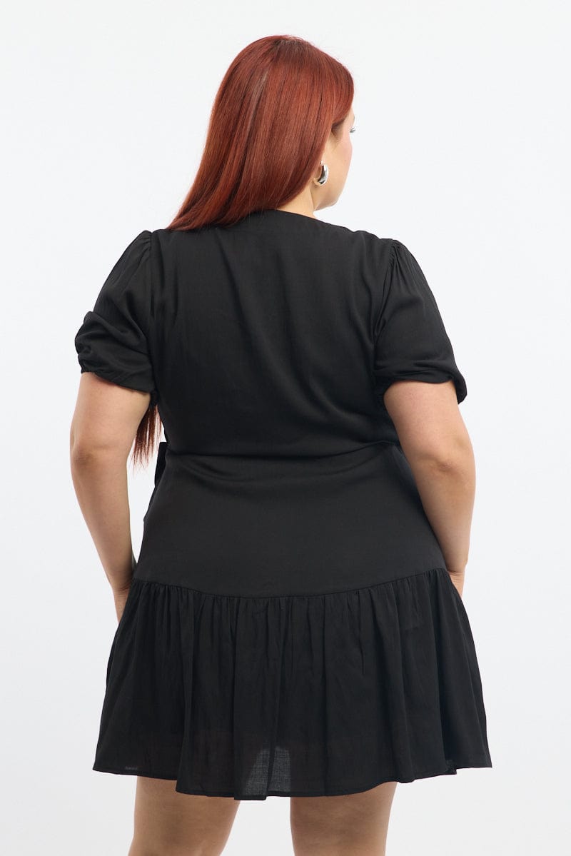 Black Wrap Frill Hem Dress for YouandAll Fashion