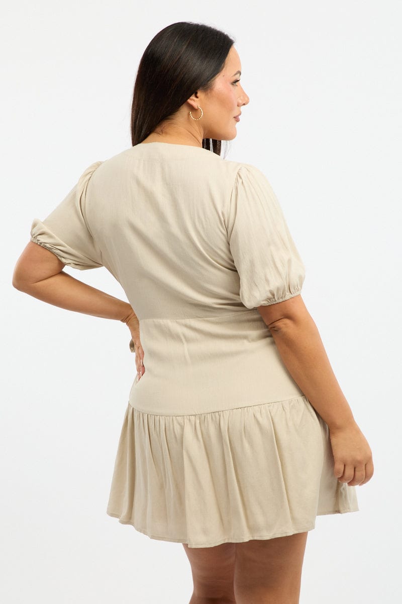 Beige Wrap Frill Hem Dress for YouandAll Fashion