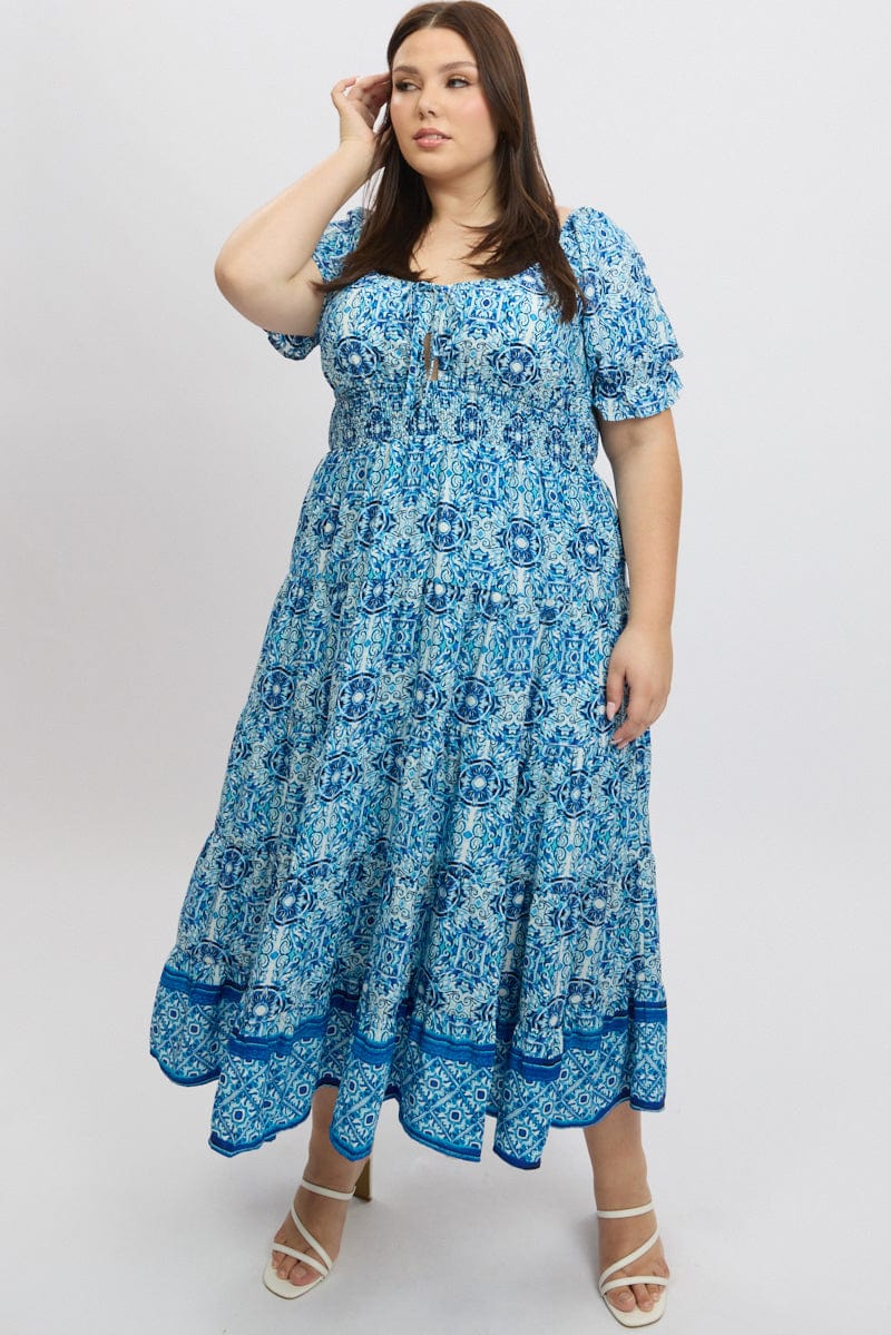 Blue Boho Maxi Dress Short Sleeve | You & All Blue Boho Maxi Dress Short Sleeve | You & All