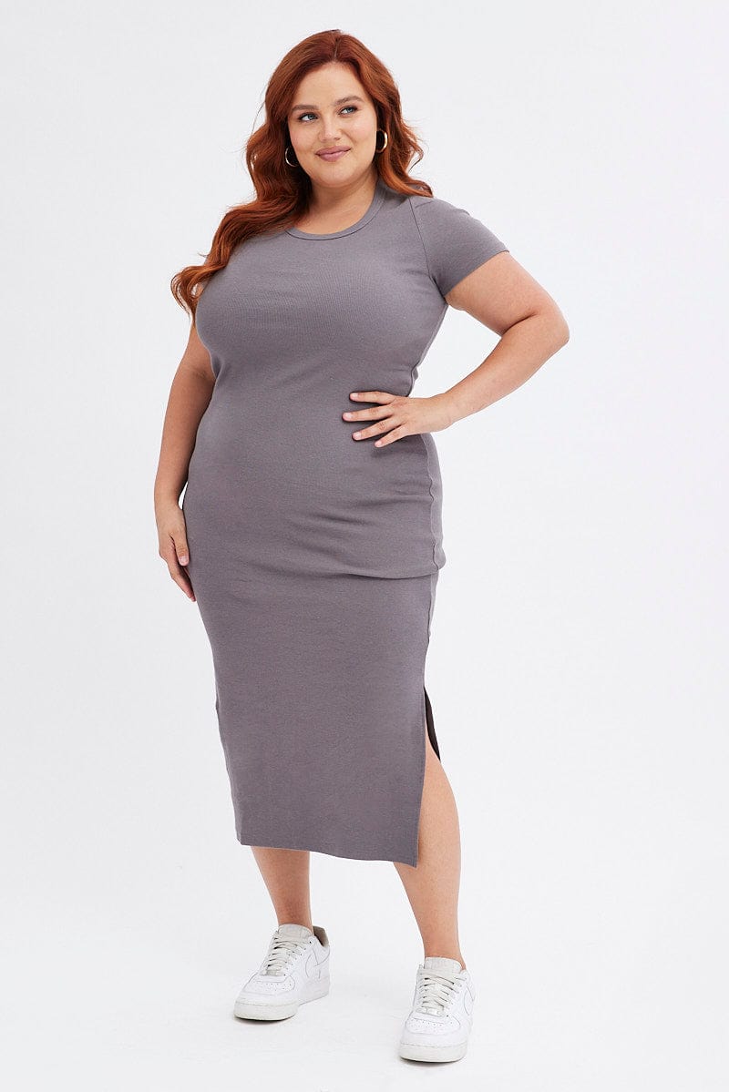 grey short sleeve midi dress Inspire Chic Women's Knit Striped Dresses Short Sleeve Midi Ribbed Sweater Dress L Grey, Size: Large, Orange