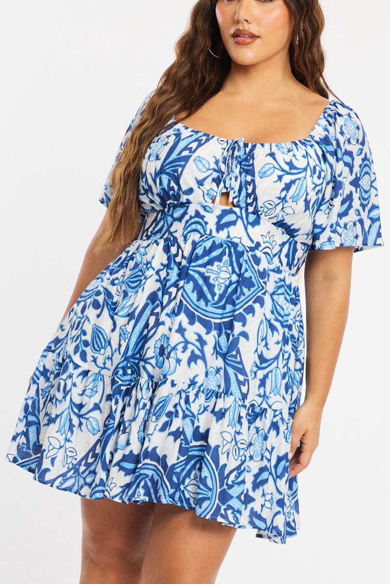 white christmas dresses White Eyelet Dress - Cutout Ruffle Skater Dress