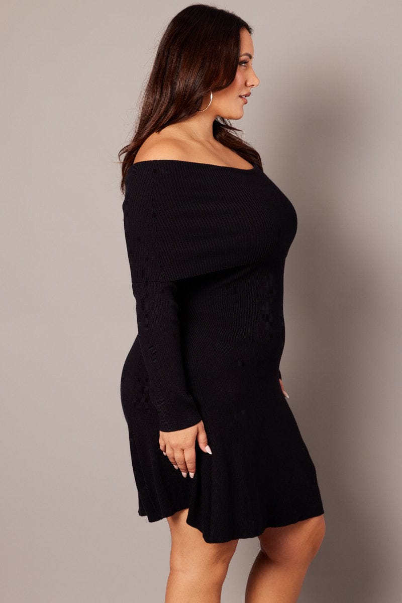 Black Off Shoulder Knit Mini Dress | You & All Black Off Shoulder Knit Mini Dress | You & All