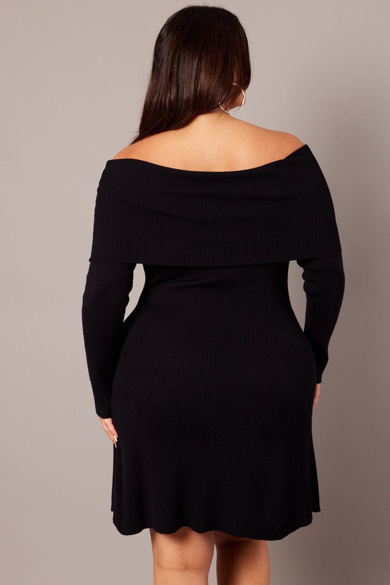 Black Off Shoulder Knit Mini Dress Black Off Shoulder Knit Mini Dress