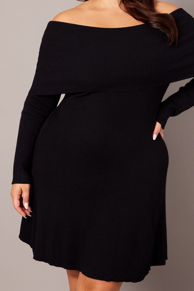 Black Off Shoulder Knit Mini Dress | You & All Black Off Shoulder Knit Mini Dress | You & All