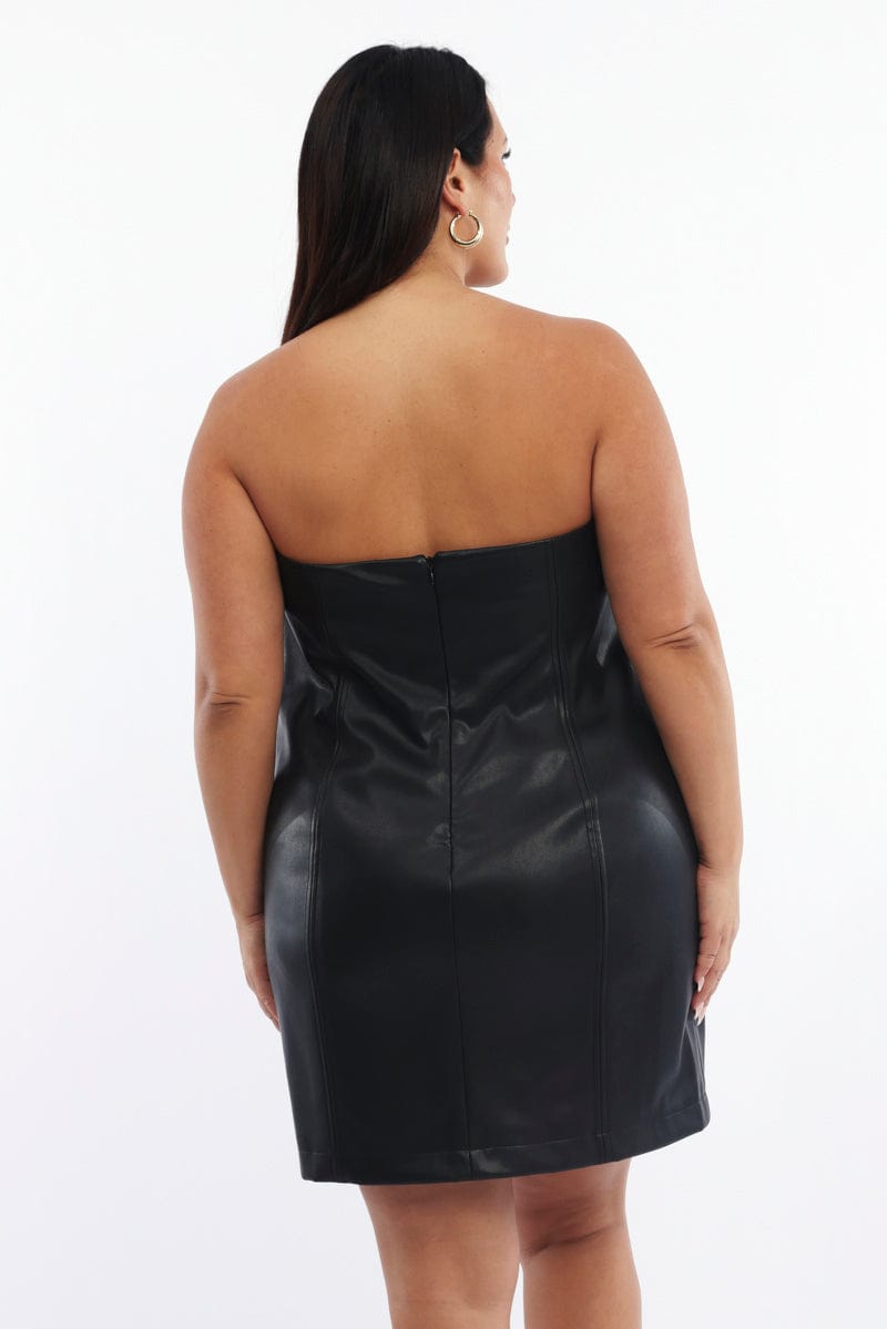 Black Strapless Faux Leather Tube Minidress