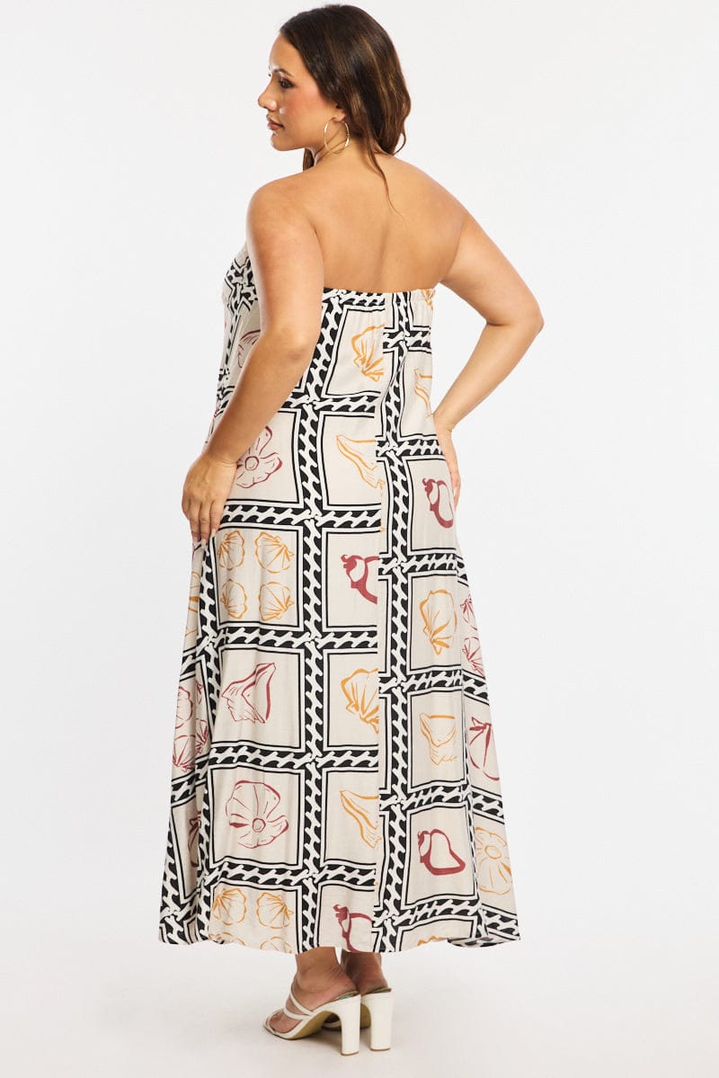 Beige Abstract Maxi Dress Strapless for YouandAll Fashion