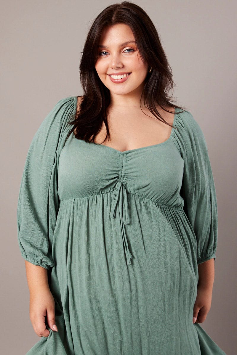 Green Crinkle Ruched Drawstring Mini Dress | You & All Green Crinkle Ruched Drawstring Mini Dress | You & All
