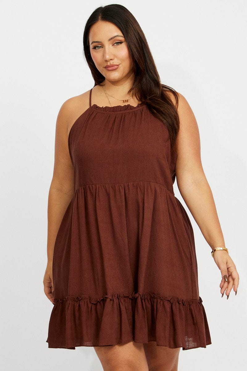 Brown Strappy Mini Dress for YouandAll Fashion