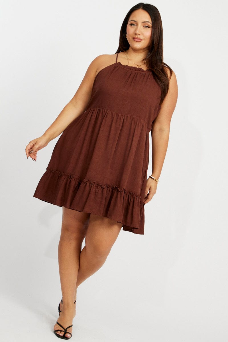 Brown Strappy Mini Dress for YouandAll Fashion