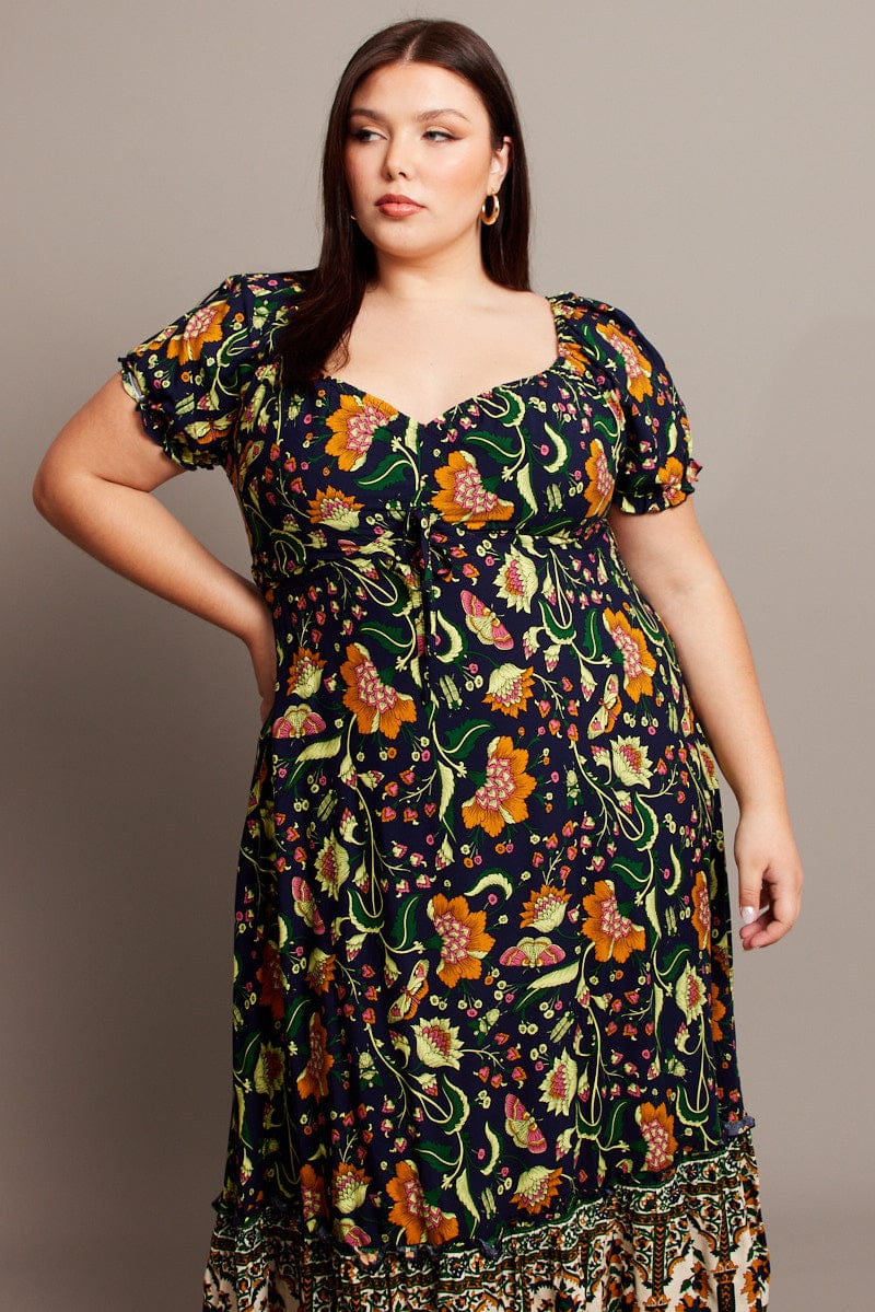 Boho Maxi Dress Boho Style Clothing Plus Size Blue Boho Puff