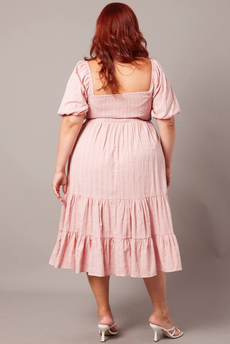 Pink Textured Check Midi Dress for YouandAll Fashion
