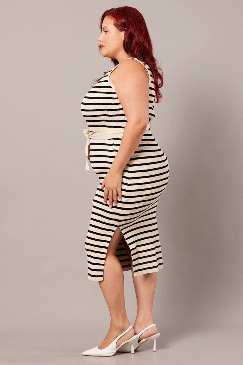 Black Stripe Stripe Knit Dress for YouandAll Fashion