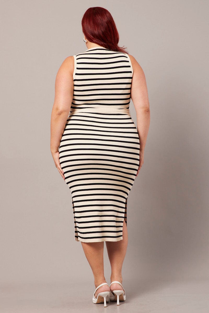 Black Stripe Stripe Knit Dress for YouandAll Fashion