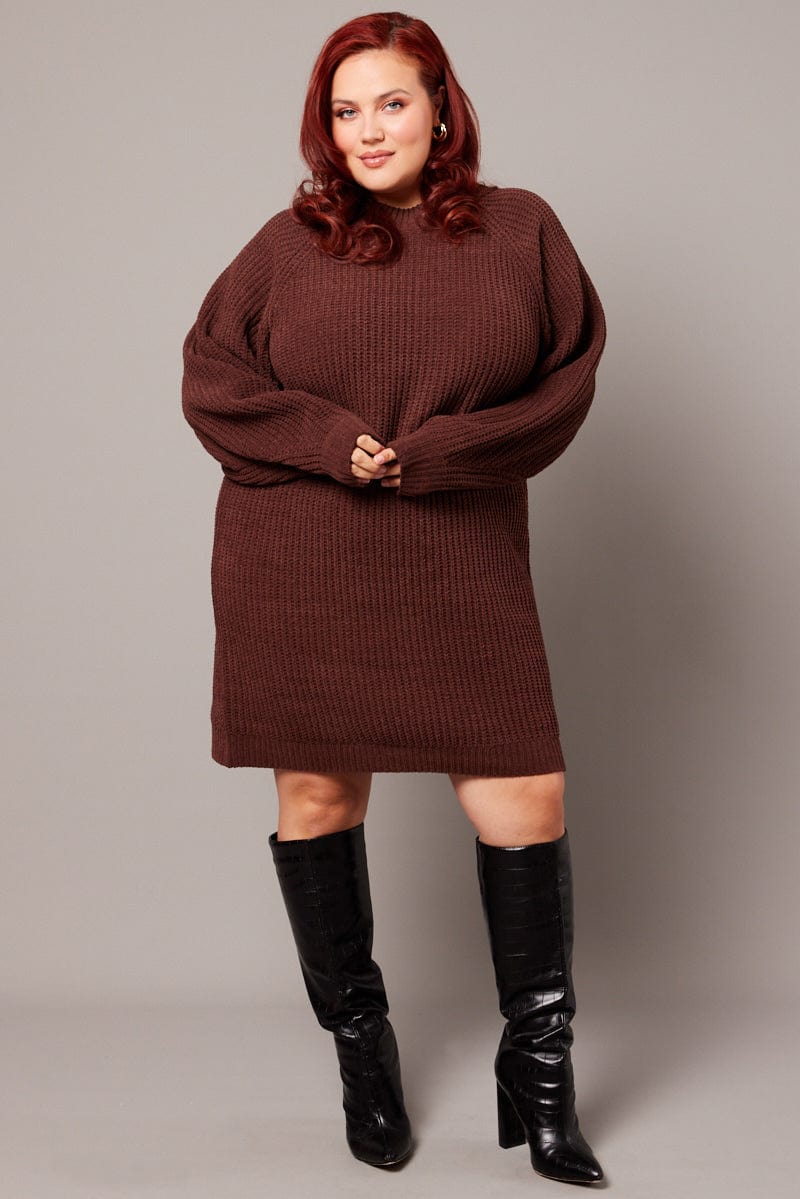Brown Chenille Sweater Minidress for YouandAll Fashion