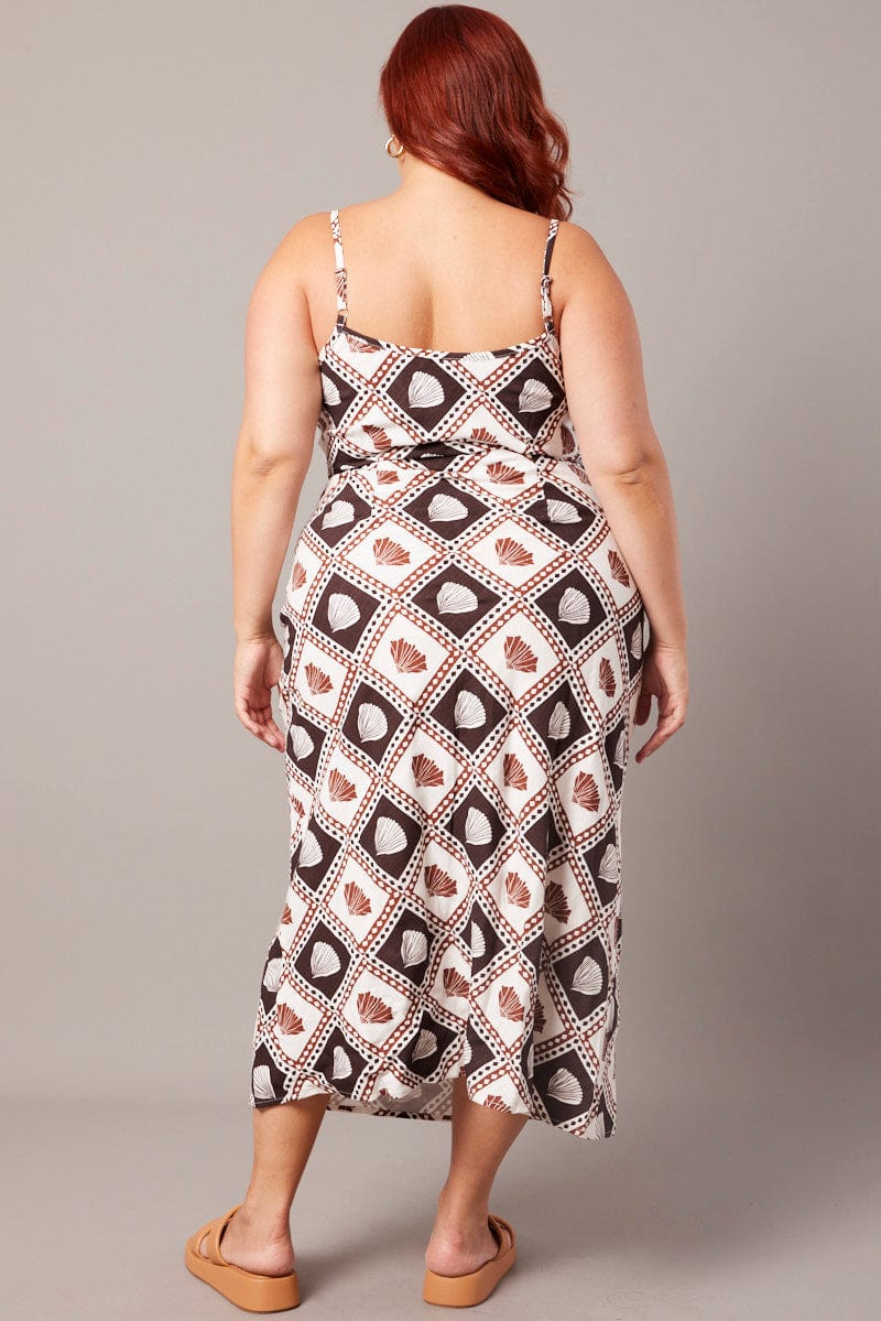 Brown Abstract Maxi Dress Sleeveless Linen Blend | You & All Brown Abstract Maxi Dress Sleeveless Linen Blend | You & All