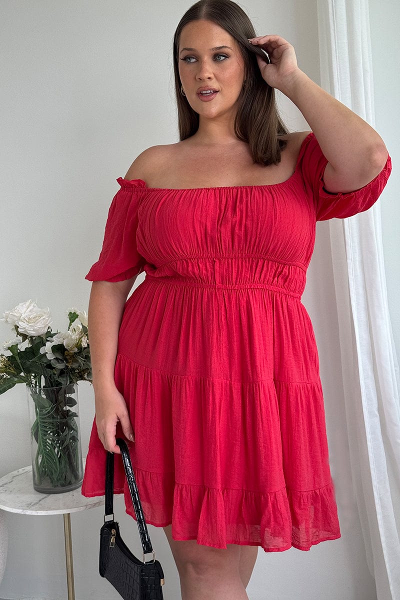 Red Scoop Neck Frill Sleeve Minidress for YouandAll Fashion