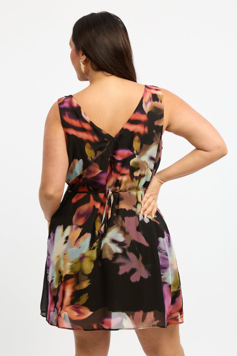 Multi Abstract Blurred V Bias Minidress for YouandAll Fashion