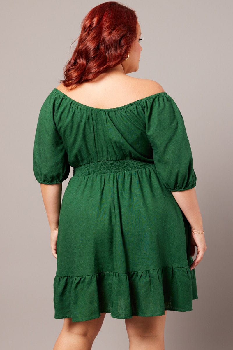 Green Tiered Mini Dress Shirred Back With Pockets for YouandAll Fashion