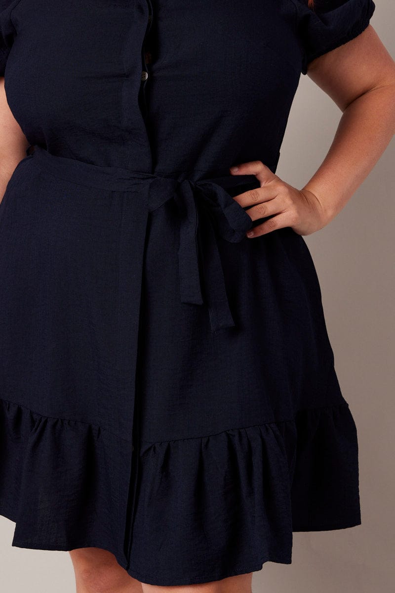 Blue Short Sleeve Mini Puff Sleeve Shirtdress for YouandAll Fashion